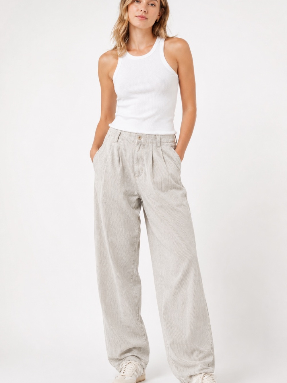 Vintage Palmetto Textured High Rise Mom Pants Neutral Stripe Relaxed Fit USA